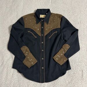 Women Scully western Black Shirt with brown Accents